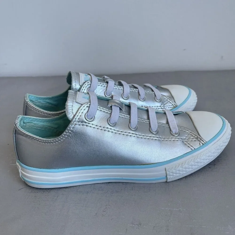 Converse All Star  Junior Youth 3 Chuck Taylor Low Top Sneakers Silver Metallic‎